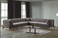 Canapé d'angle haut de gamme en velours gris - Style Chesterfield capitonné