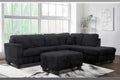 Canapé d'angle en velours côtelé noir avec pouf - Design moderne en forme de L